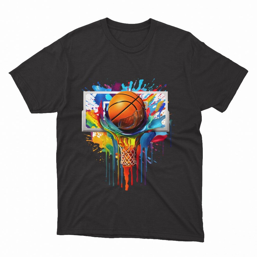Colorful Basketball  Color Splash Hoop Net Slam Dunk Pullover Black T-Shirt
